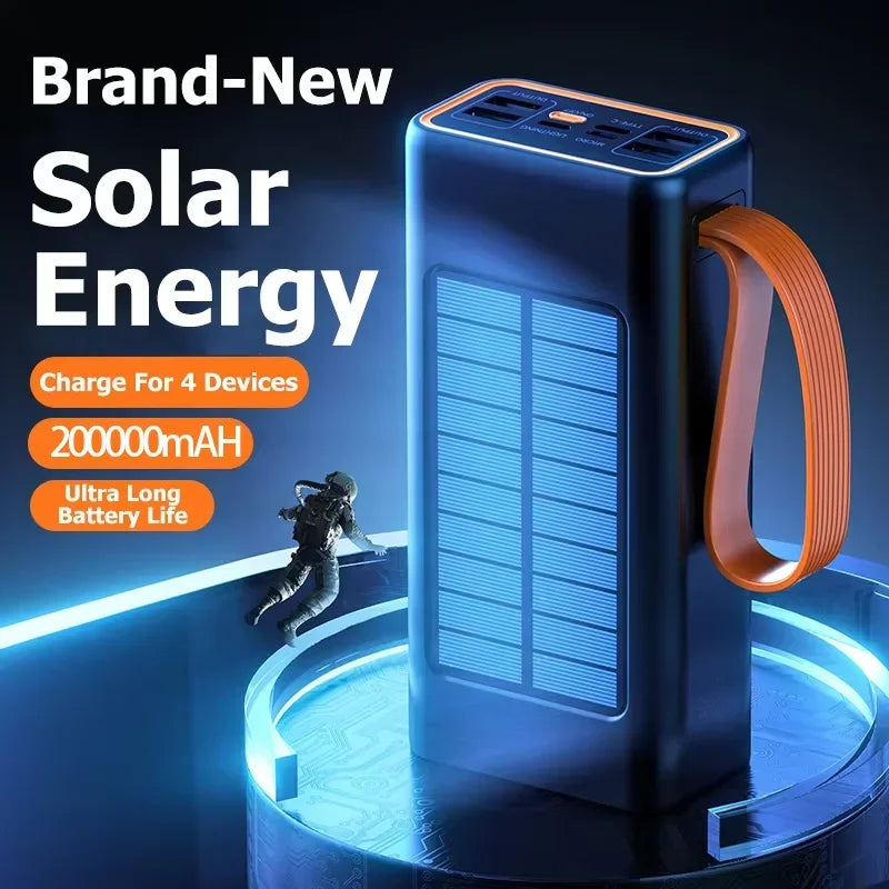 Xiaomi 200000mAh Solar Power Bank – Ultra-High Capacity with Built-in Cables, LED Light & Quick Charge