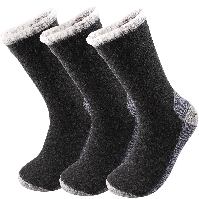 3 Pairs Merino Wool Thermal Socks for Men – Super Thick Winter Crew Socks with Fleece Terry Lining