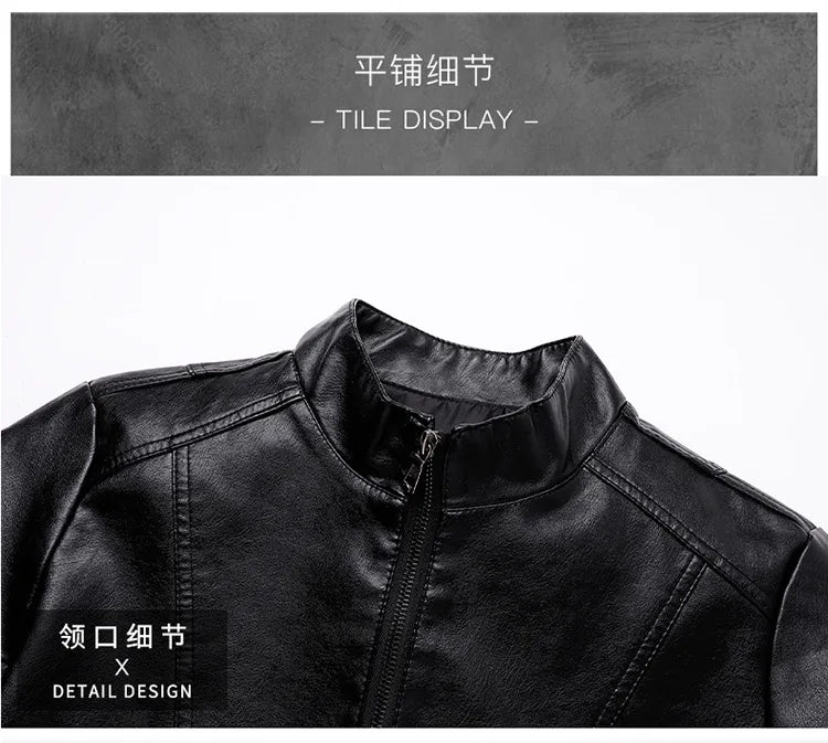 Men's PU Leather Stand Collar Motorcycle Jacket – Casual Windbreaker Biker Coat