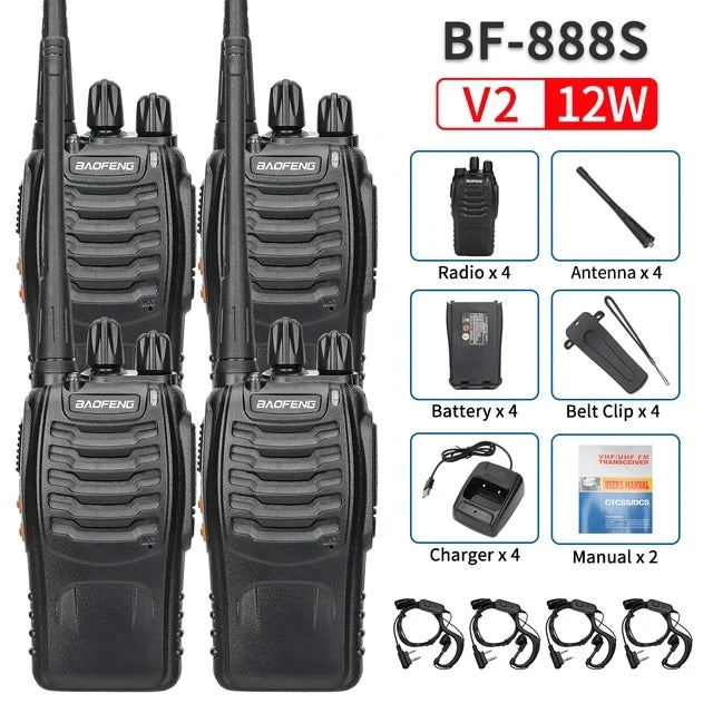 2 or 4 Pack Baofeng BF-888S V2 UHF Long-Range Walkie Talkies – 16-Channel Portable Two-Way Radios (400–470MHz, 5–10W, High-Capacity Battery)