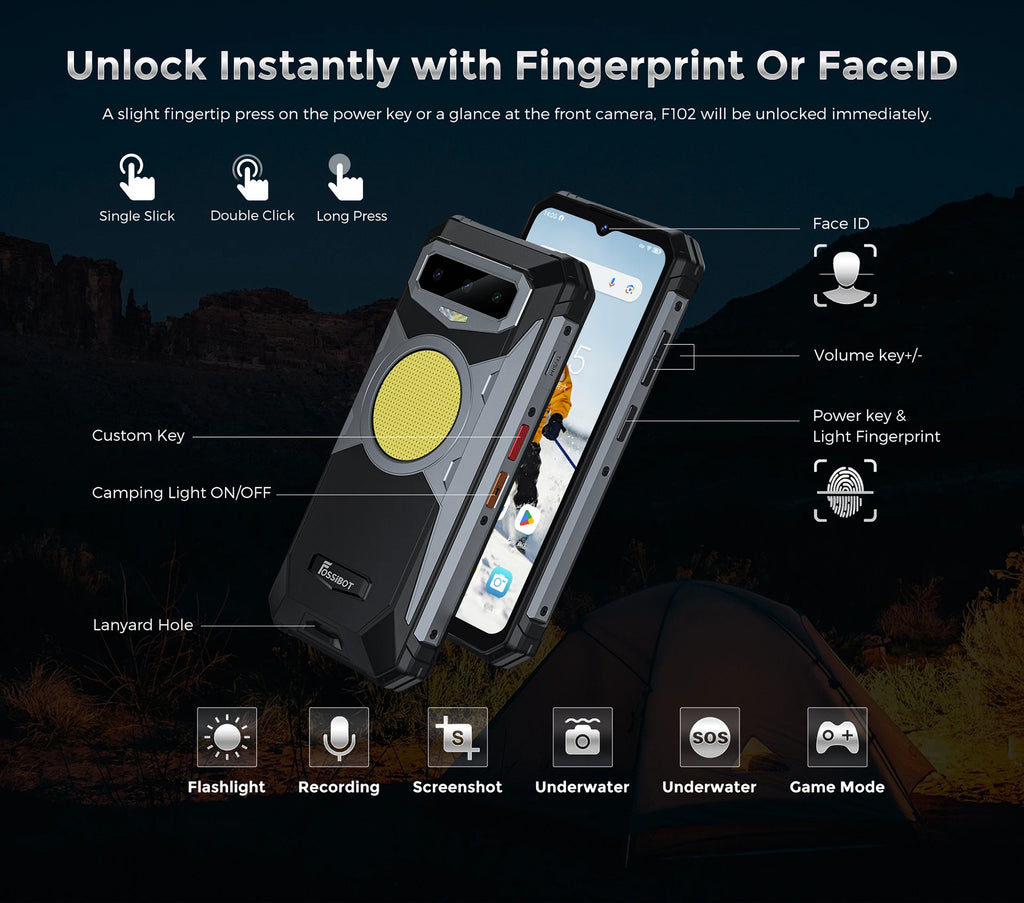 FOSSiBOT F102 Rugged Smartphone – 16500mAh Battery, 20GB+256GB, Android 13, 120Hz 6.58" FHD+ Display, Helio G99, 108MP Camera, NFC