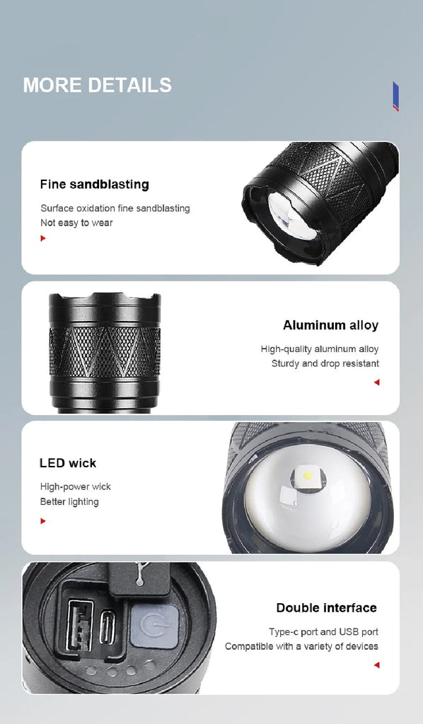 9000000LM Rechargeable Tactical LED Flashlight β 600W, Long-Range Beam, 12000mAh Power Bank, Waterproof & Zoomable