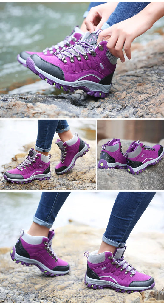 Women’s Outdoor Leather Hiking Boots – Ankle-High, Breathable, Lightweight Trekking Shoes