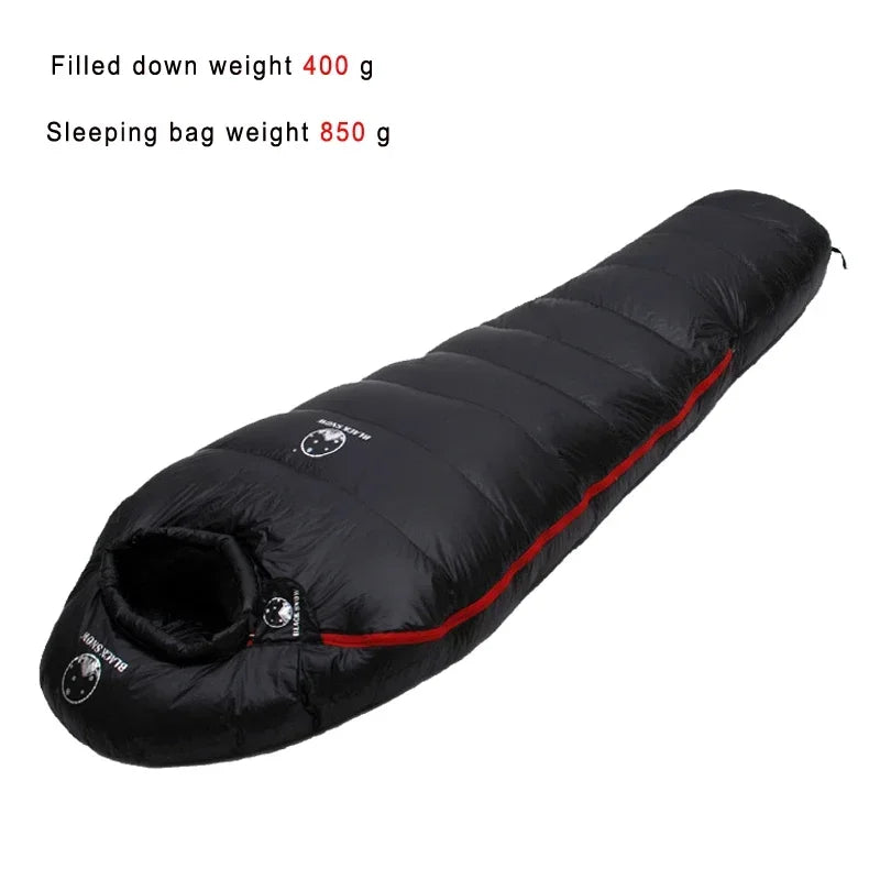 BLACKSNOW White Goose Down Mummy Sleeping Bag – Ultra-Warm, Lightweight, Winter-Ready (4 Thickness Options)