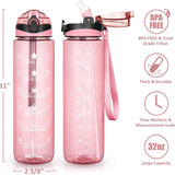 32 oz Motivational Water Bottle with Sleeve – Leakproof BPA-Free Bottle with Straw, Time Marker & Adjustable Strap Carrier (1L) thumbnail 15