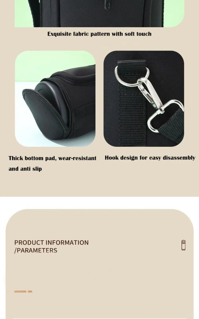 Portable Thermal Water Bottle Bag – Large Capacity Sleeve with Adjustable Shoulder Strap (Black)