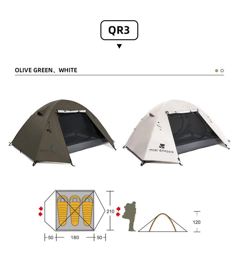 Mobi Garden 3–4 Person Waterproof Camping Tent – Double-Layer, UV & Rain Protection, Lightweight Trekking Shelter