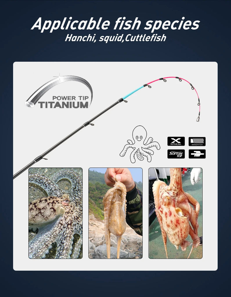 JOHNCOO Sea Fishing Rod 1.75M β MT Cuttlefish & Octopus Rod with Metal Tip, Fuji Rings, Lightweight Carbon Build