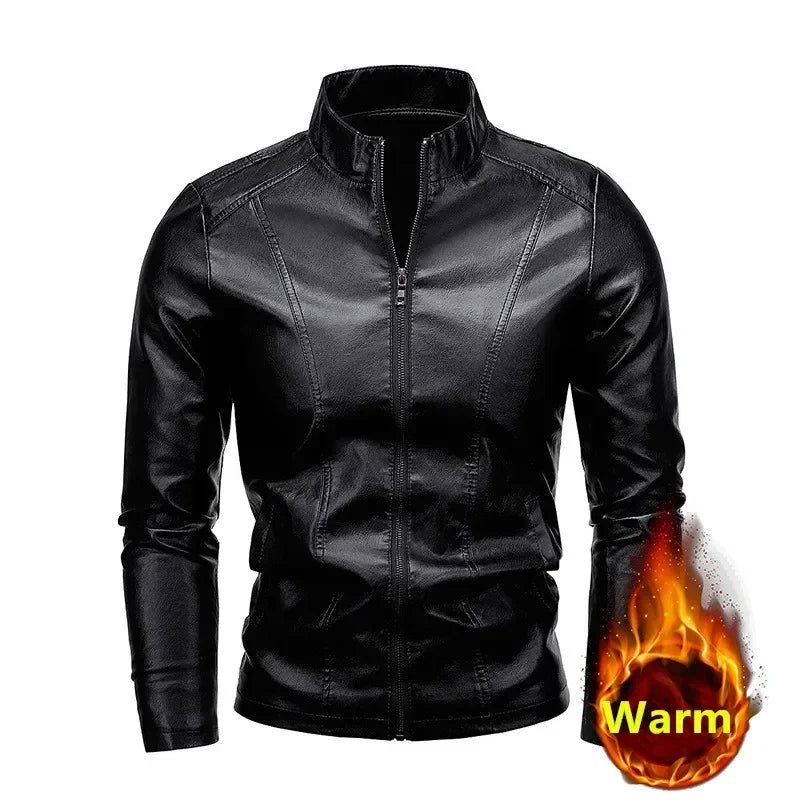 Men's PU Leather Stand Collar Motorcycle Jacket – Casual Windbreaker Biker Coat