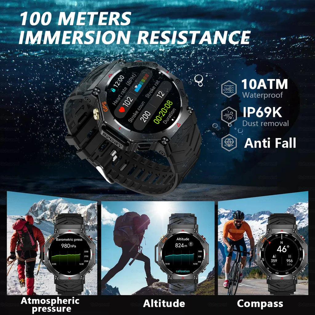 T-Rex 3 Military Smart Watch β Built-in GPS, Compass, Barometer & 10ATM IP69K Waterproof Performance