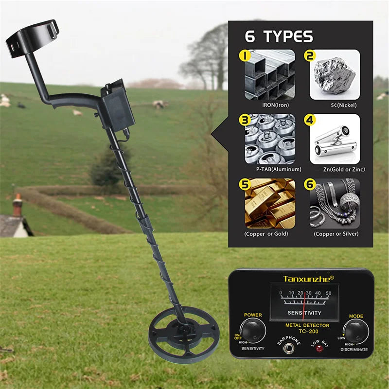 TC-200 Advanced Metal Detector – Adjustable Underground Gold & Metal Tracker with Waterproof Search Coil