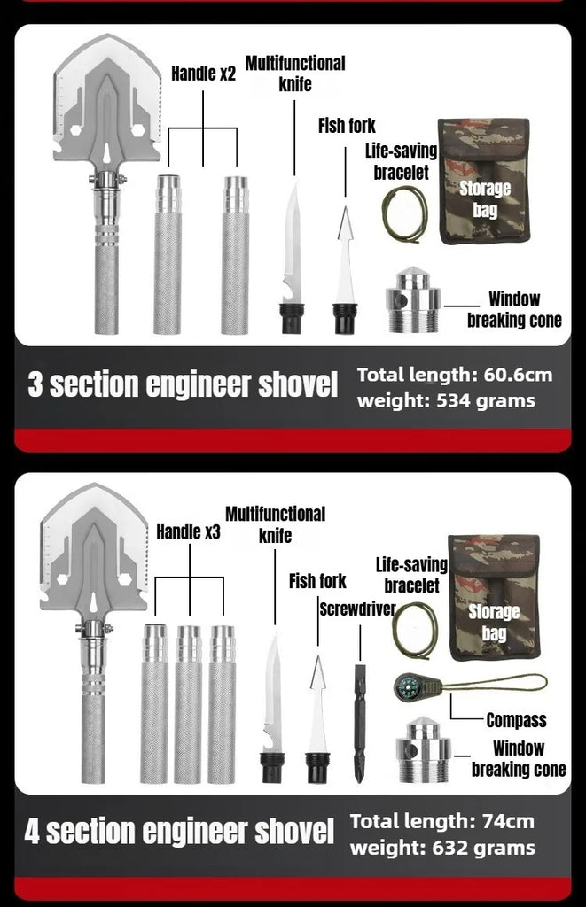Multifunctional Folding Military Shovel – Survival Tool Set for Camping, Hiking & Outdoor Use