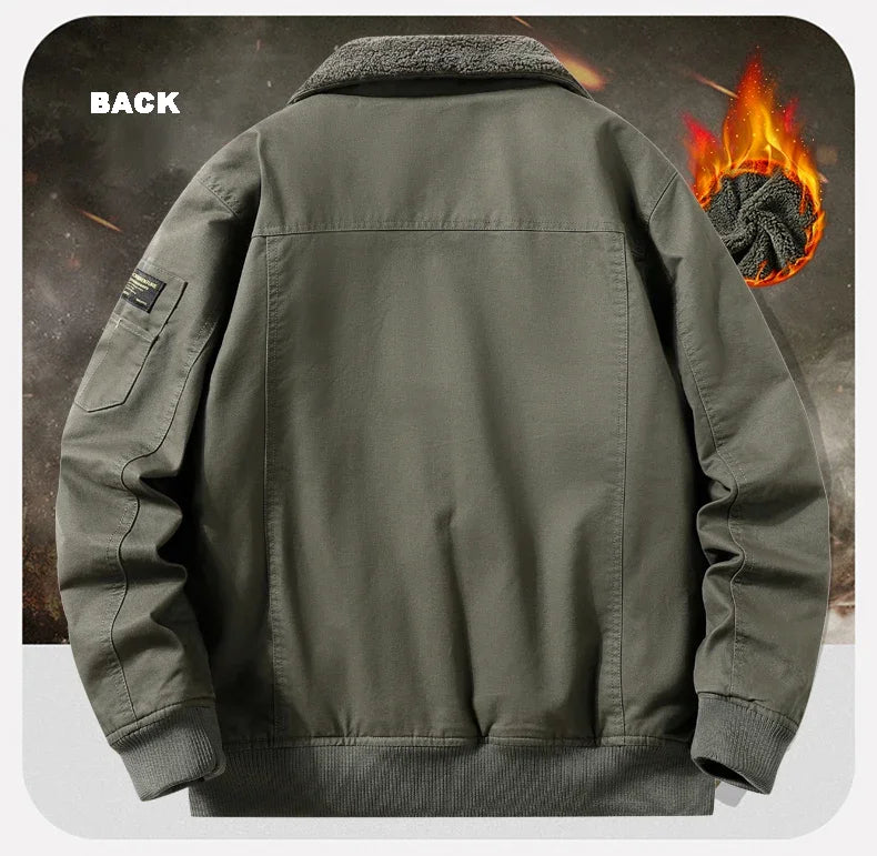 Men's Pilot Bomber Jacket – Winter Fleece-Lined Tactical Windbreaker