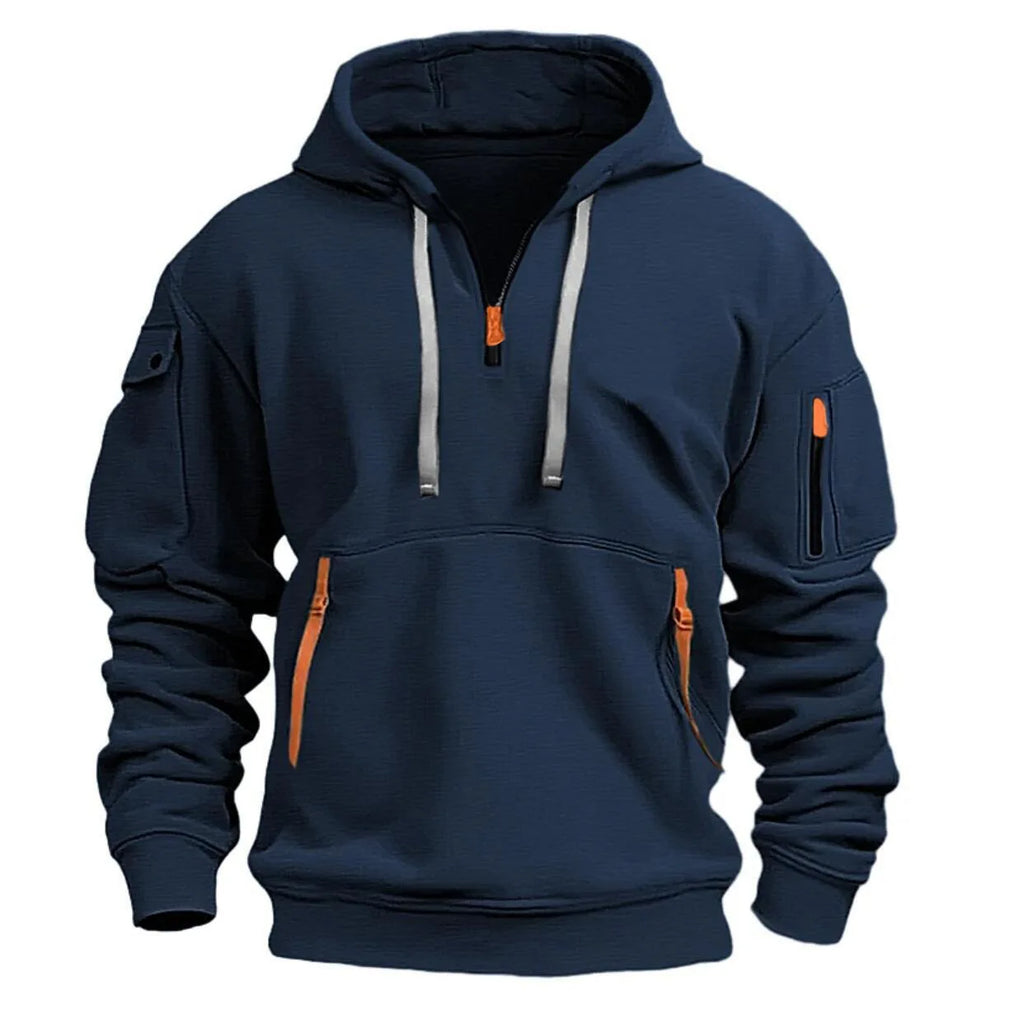 Unisex Multi-Pocket Fleece Hooded Pullover – Plus Size Casual Zip-Up Sweatshirt