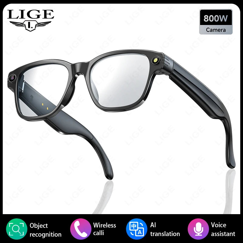LIGE AI Smart Glasses with 8MP Camera – WIFI & Bluetooth Real-Time Transmission