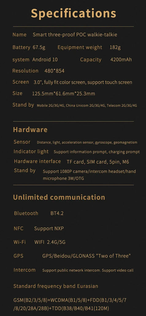 ANYSECU W6PLUS Android 10 4G LTE Network & Analog UHF Walkie Talkie | IP68 Waterproof, Zello & REAL-PTT Compatible