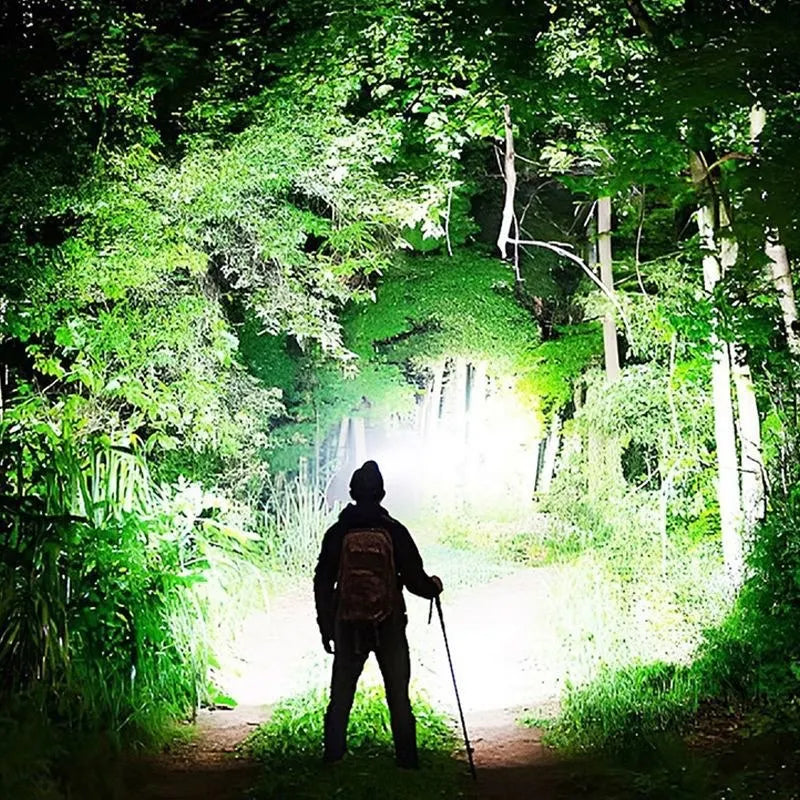 Ultra-Bright XHP360 LED Rechargeable Headlamp – 55,000,000 Lumens | 5000M Long-Range Beam | USB-C Powered