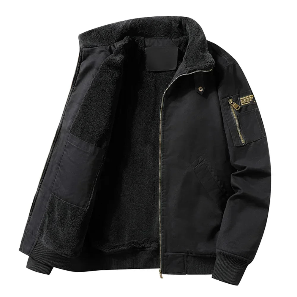 Men's Pilot Bomber Jacket – Winter Fleece-Lined Tactical Windbreaker