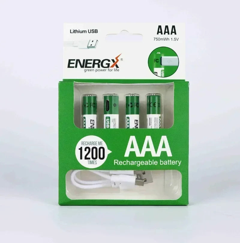 TDRFORCE AA/AAA 1.5V USB Rechargeable Lithium Batteries – 2600mWh/750mWh (4-Pack, CE Certified)