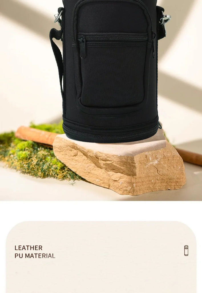 Portable Thermal Water Bottle Bag – Large Capacity Sleeve with Adjustable Shoulder Strap (Black)