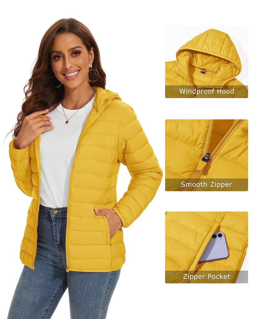 TACVASEN Women’s Full Zip Hooded Puffer Jacket – Lightweight, Warm & Windproof Winter Coat