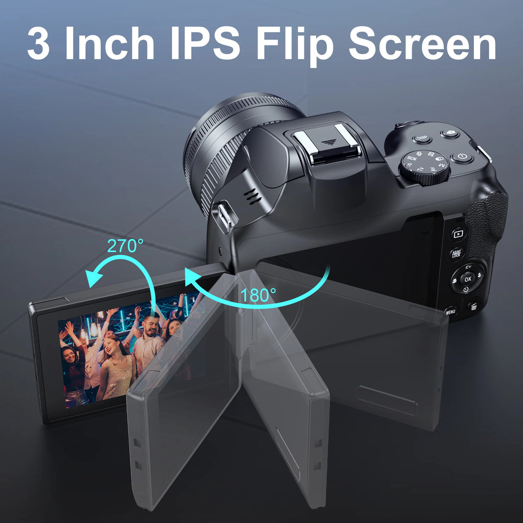 4K HD Digital Camera with Auto Focus & 12X Optical Zoom – 72MP Vlogging Camera for YouTube & Photography