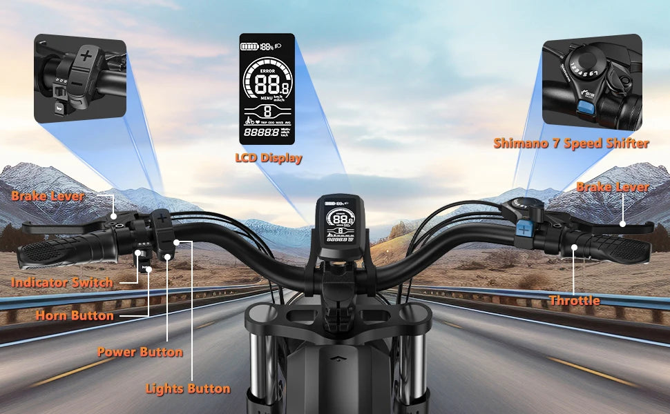 Kickwey K7 1500W Fat Tire Electric Bike – 48V 23Ah Lithium, 46km/h Mountain E-Bike for Adults