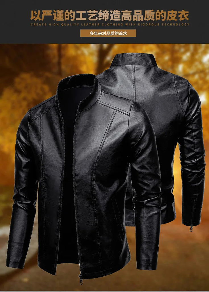 Men's PU Leather Stand Collar Motorcycle Jacket – Casual Windbreaker Biker Coat