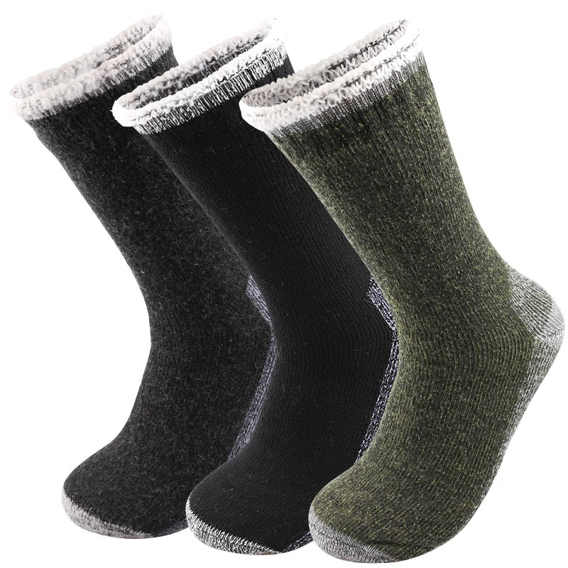3 Pairs Merino Wool Thermal Socks for Men – Super Thick Winter Crew Socks with Fleece Terry Lining