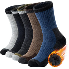 5 Pairs Men’s Merino Wool Hiking Socks – Warm, Moisture-Wicking Winter Crew Socks for Outdoor & Casual Wear (US Size 7–13)