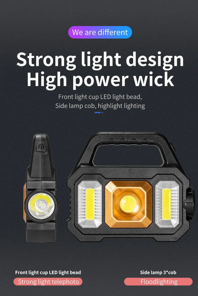 Solar Rechargeable Flashlight – Zoomable Waterproof COB LED Torch & Portable Lantern