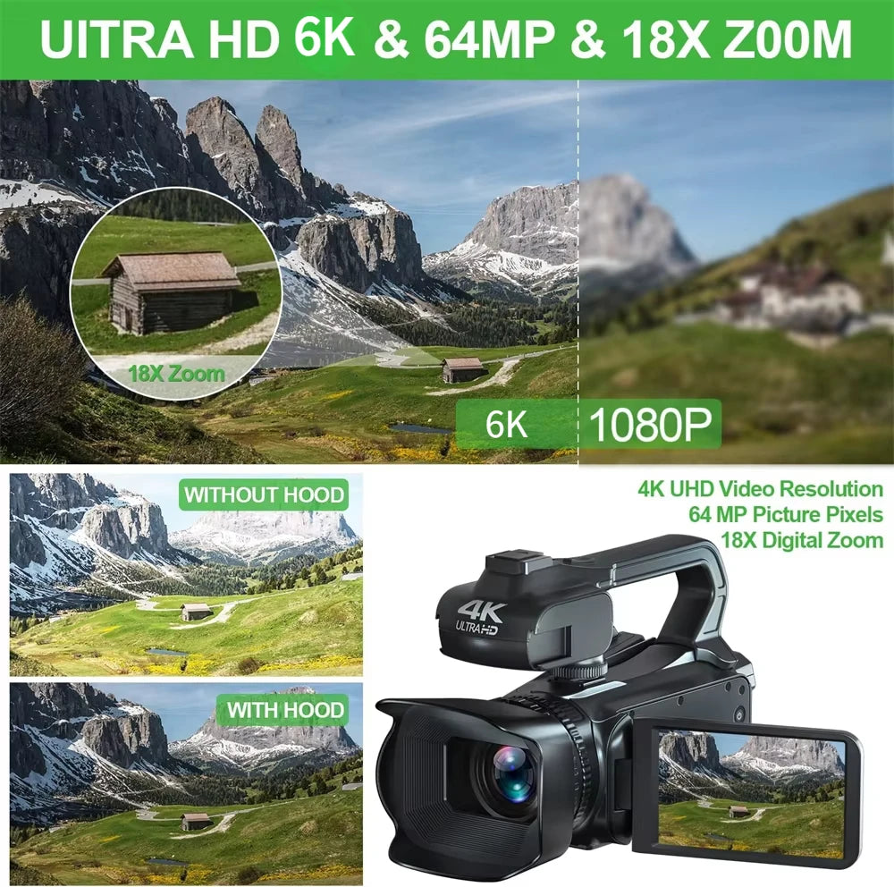 KOMERY 6K Ultra HD Professional Camcorder – 64MP YouTube & Streaming Camera