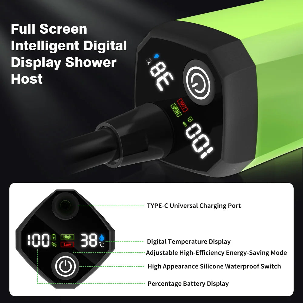 LIXADA Digital Camping Shower Kit – 6000mAh Portable Outdoor Shower with Intelligent Display for RV & Camping