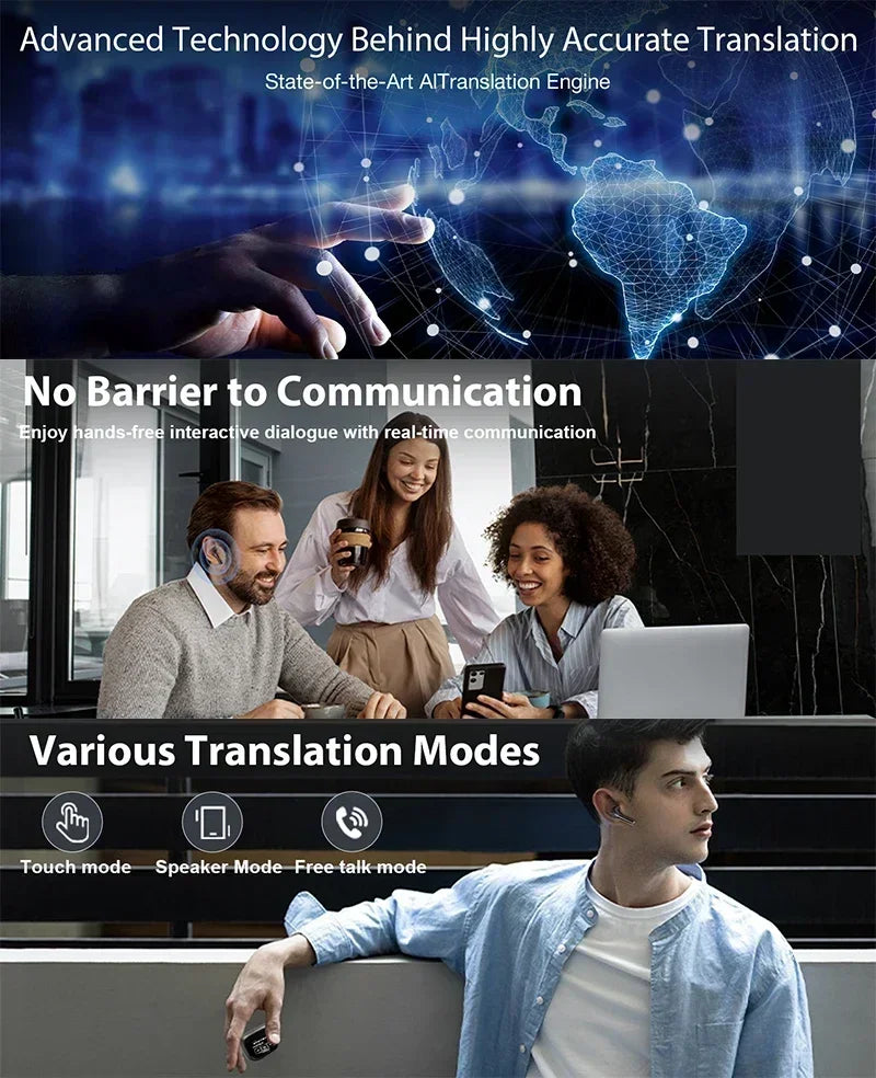 AI Language Translator Earbuds with Screen – 144 Languages | Real-Time Translation, Noise Cancelling, Waterproof Bluetooth Earphones