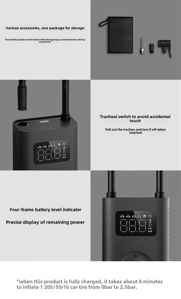 Xiaomi Mijia Air Pump 2 – Portable Tire Inflator with Digital Pressure Detection, 150 PSI, 2000mAh Rechargeable Battery