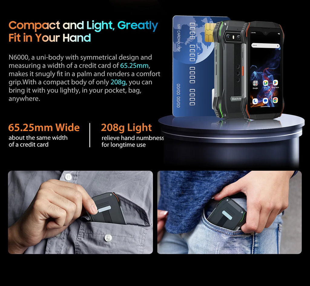 Blackview N6000 Rugged Waterproof Mini Smartphone | 4.3" Display, 256GB Storage, Android 13, 48MP Camera, NFC, Helio G99 Octa-Core