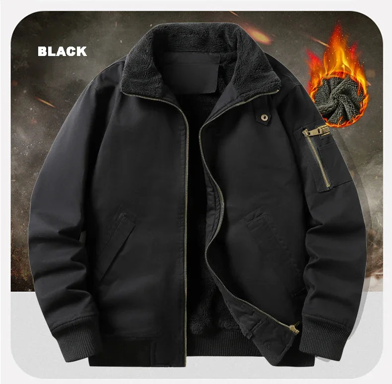 Men's Pilot Bomber Jacket – Winter Fleece-Lined Tactical Windbreaker