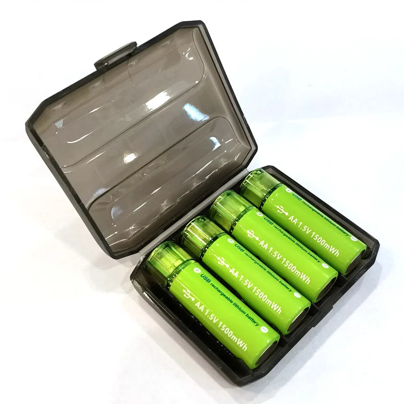 USB Rechargeable AA Lithium Batteries (4-Pack) – 1.5V 1500mWh Fast-Charge, Long-Lasting with Storage Case
