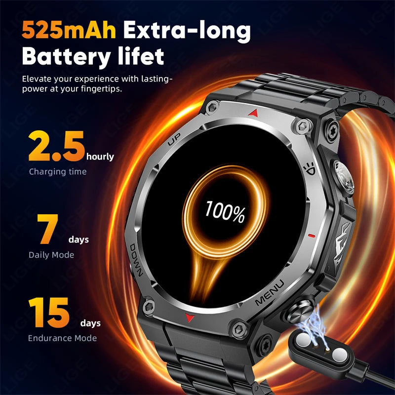 LIGE 2025 KT85 Outdoor Smartwatch – 1.43" AMOLED Display, Long Battery Life, Fitness & Health Tracker for Men