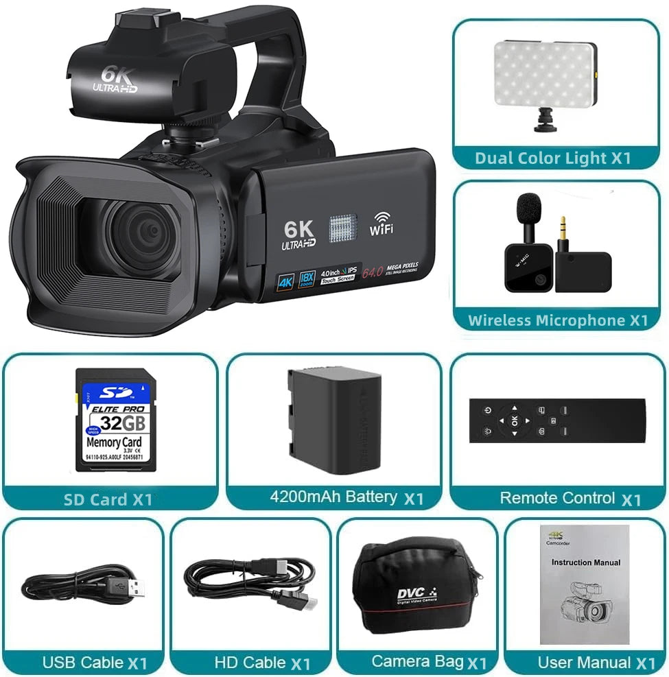 KOMERY 6K Ultra HD Professional Camcorder – 64MP YouTube & Streaming Camera