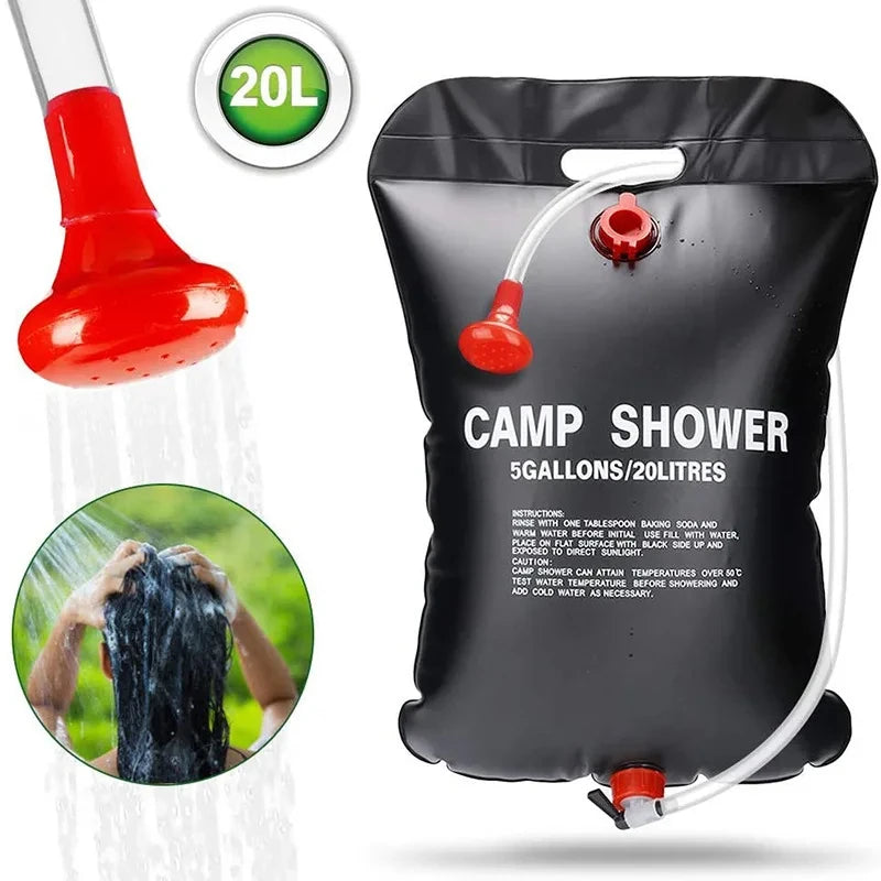 20L Portable Solar Camping Shower Bag – Foldable Outdoor Water Bag with Heating Function for Hiking, Travel, and Emergency Use