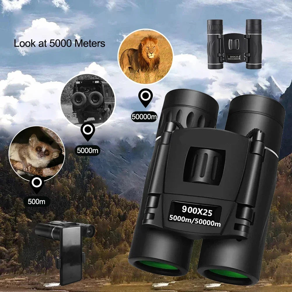 HD 900/1000x25 Long Range Folding Binoculars – Compact 9000M Mini Telescope with BAK4 Prism & FMC Optics