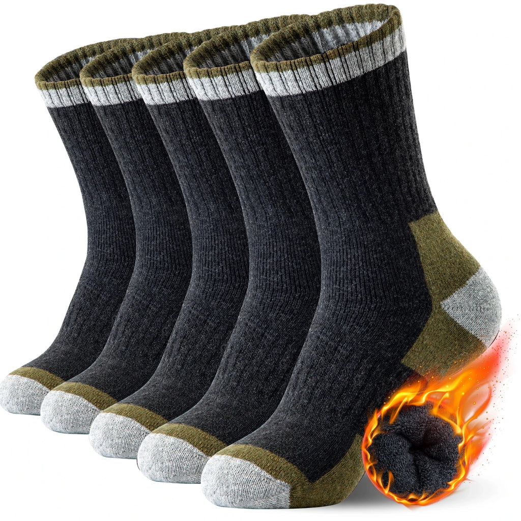 5 Pairs Men’s Merino Wool Hiking Socks – Warm, Moisture-Wicking Winter Crew Socks for Outdoor & Casual Wear (US Size 7–13)