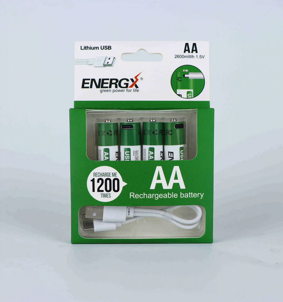 TDRFORCE AA/AAA 1.5V USB Rechargeable Lithium Batteries – 2600mWh/750mWh (4-Pack, CE Certified)