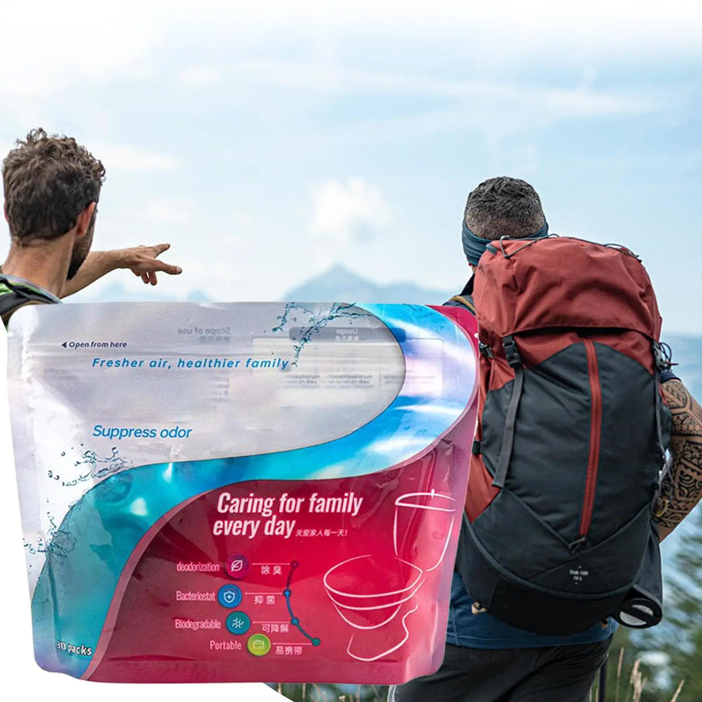 30-Pack Portable Toilet Absorbent Gel Powder – Eco-Friendly Waste Solidifier & Deodorizer for Camping, Travel & Emergency Use