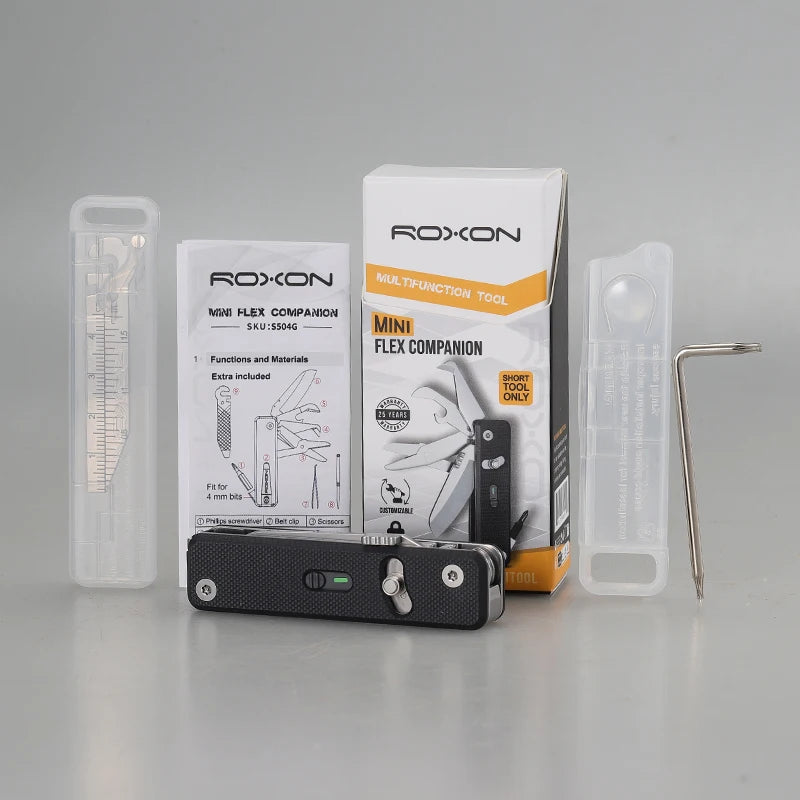 ROXON S504G Mini Folding Multi-Tool Knife with Scissors β Interchangeable, Locking Blade for Outdoor & Camping