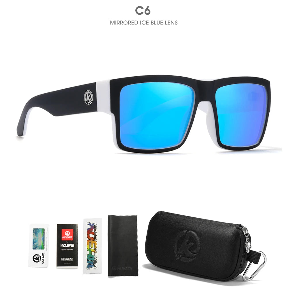 KDEAM All-Black Polarized Sunglasses – Unisex Square Frame | UV400 Protection for Fishing, Driving & Outdoor Adventure