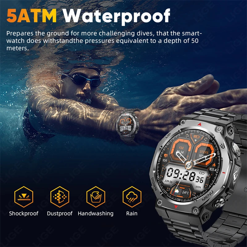 LIGE 2025 KT85 Outdoor Smartwatch – 1.43" AMOLED Display, Long Battery Life, Fitness & Health Tracker for Men