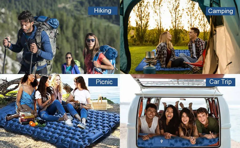 Double Camping Air Mattress with Built-In Pillows – Ultralight Inflatable Sleeping Pad for 2 – Waterproof, Compact & Durable