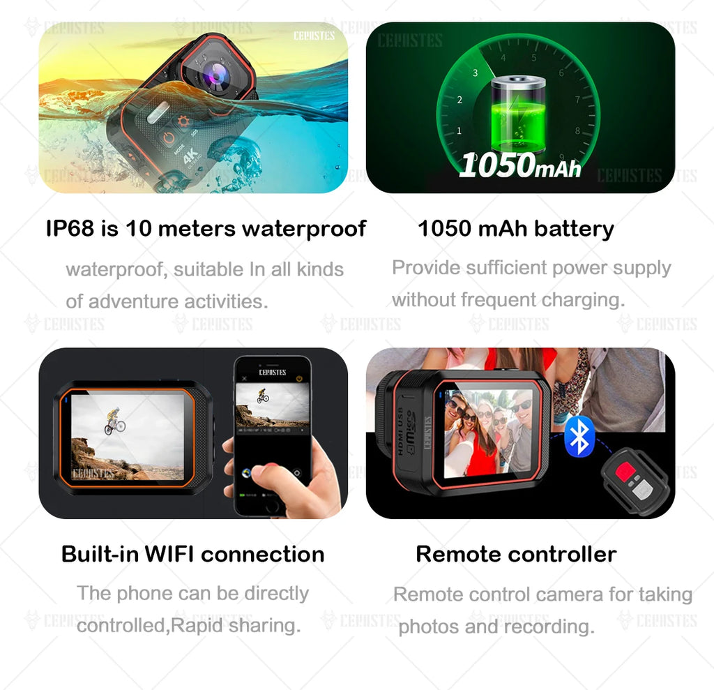 4K60FPS Waterproof Action Camera with Remote Control – Wide-Angle Sport Cam for Outdoor Adventures, Diving & Cycling